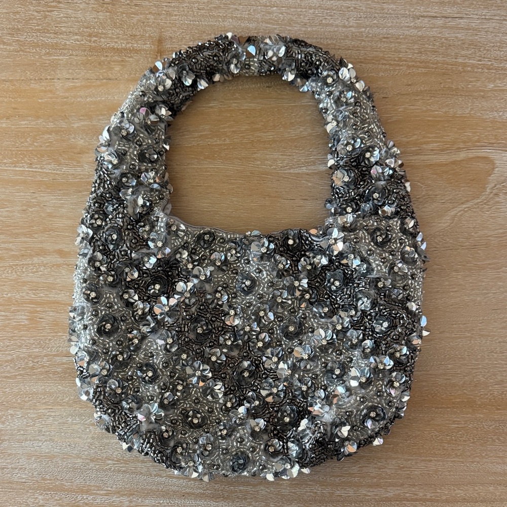 Elegant Silver Beaded Women's Bag